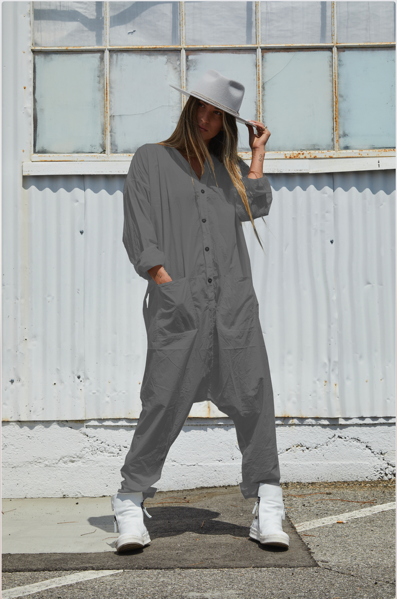 Grey jumpsuit outfit best sale